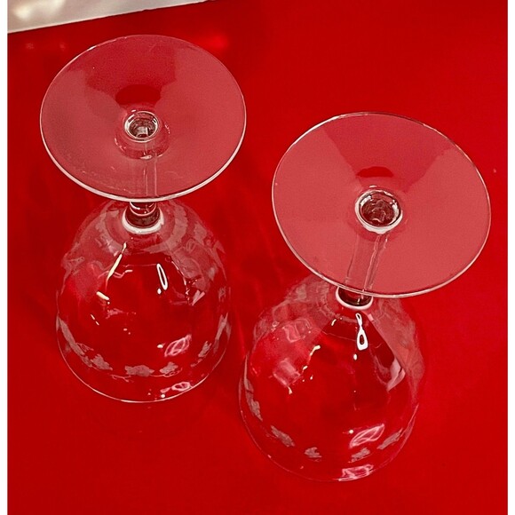 Vintage Grape Etch Wine Glass Goblet (s) LOT OF 2 Vine Leaf Optic Crystal - Picture 5 of 8